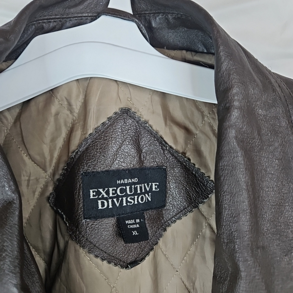 HABAND Executive Division Men's XL Brown 100% Leather Coat Jacket Buttons Cozy - Picture 2 of 16